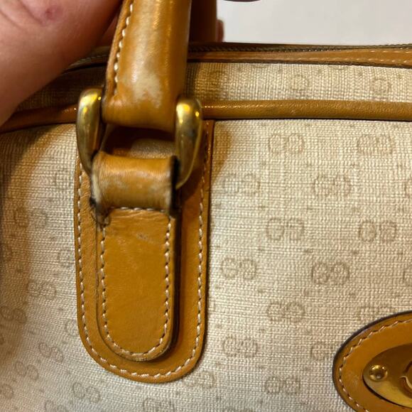 Vintage Gucci Bone Waxed Canvas Insignia Handbag with serial number! - Picture 4 of 15
